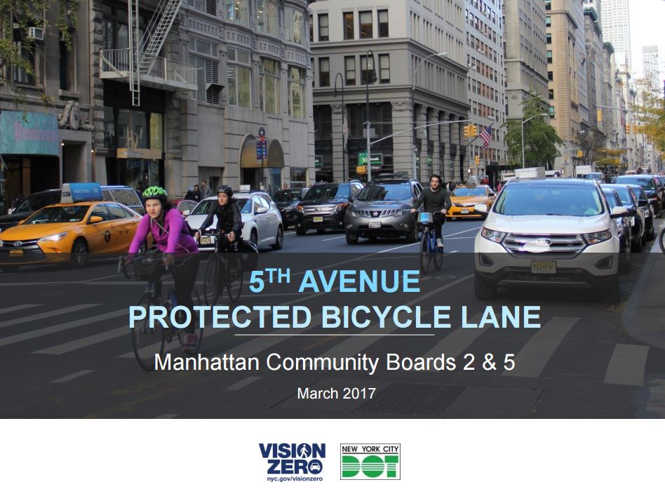 cover of the NYC DOT Fifth Ave protected bike lane proposal