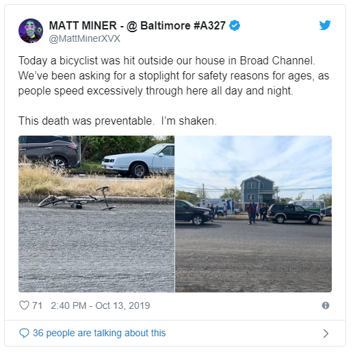 Broad Channel fatal bicycle accident Tweet