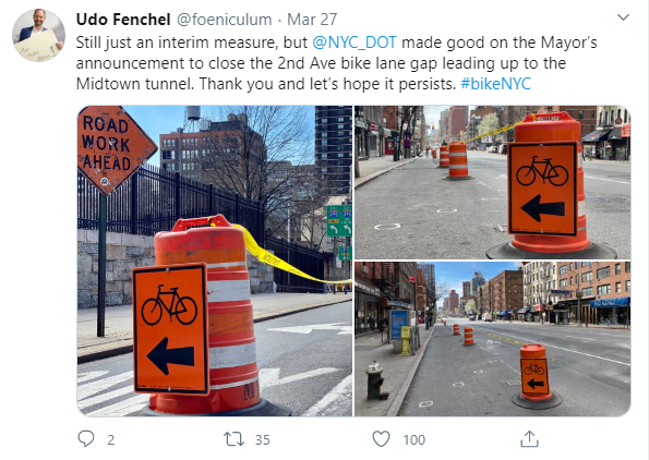 new bike path in NYC during covid-19