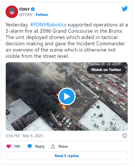 FDNY twitt on lithium battery fire in the Bronx NYC