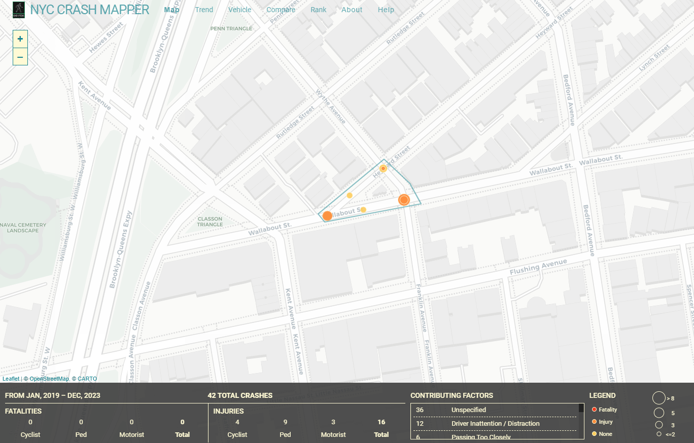 ar accidents near the intersection of Wallabout and Wythe Street